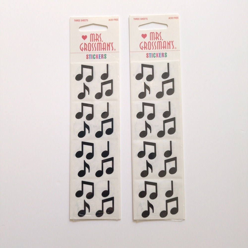 Vtg 90s Mrs. Grossman Music Notes Stickers‎ Black 2 Packs 6 Sheets Sealed